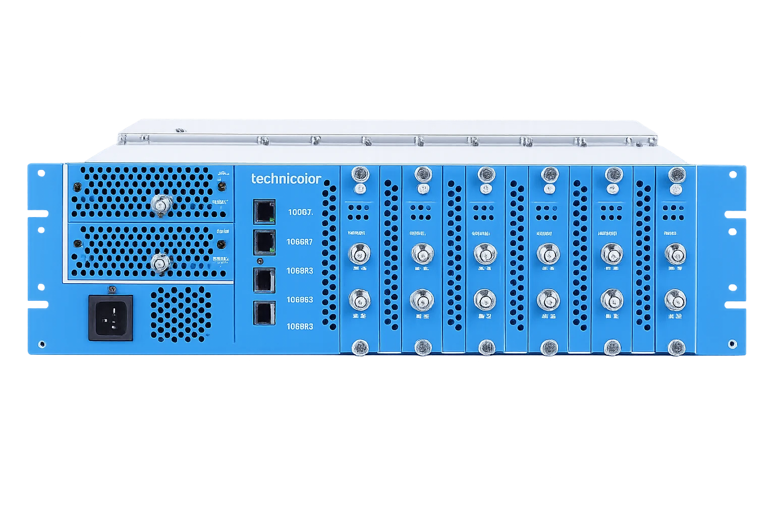 DIRECTV COM3000 commercial satellite TV headend rack chassis with modular receiver blades